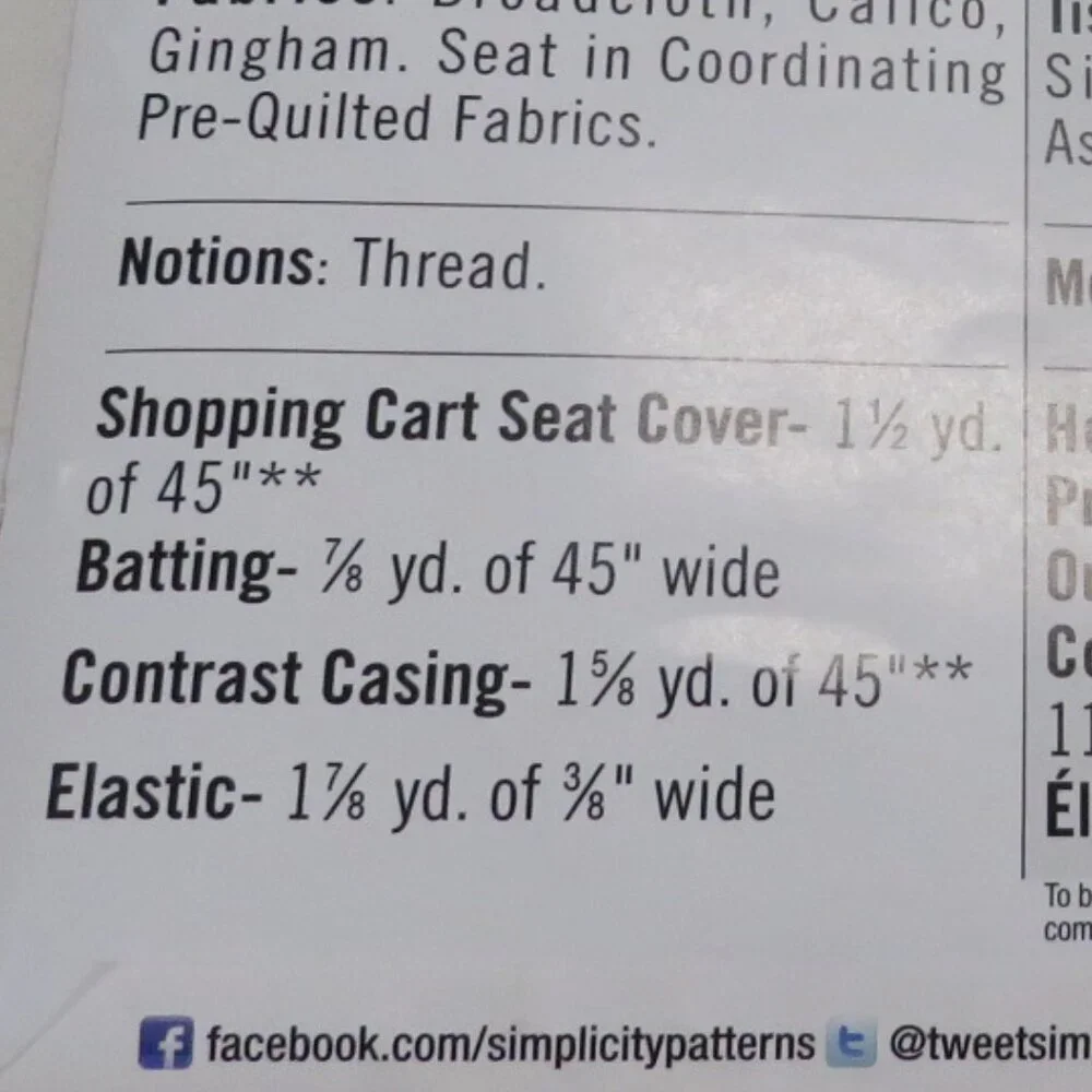 Simplicity C2109 Shopping Cart Cover Walmart Exclusive one size UNCUT